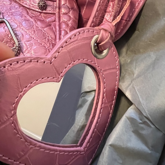 WOMEN'S LE CAGOLE METALLIC PINK SHOULDER BAG CROCODILE EMBOSSED WITH RHINESTONES - Picture 15 of 15